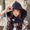 Korean Balaclava Hat Female Winter Warm Hat Scarf One Couple Earflaps Woolen Knitted Hat