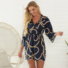 Women&#39;s V-neck Loose Lace-up Printed Dress