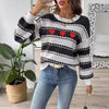 Women&#39;s Sweater Bottoming Shirt Color Contrast Patchwork Stripes