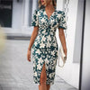 European And American Women&#39;s Clothing Printed V-neck Dress