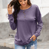 Round Neck Button Long Sleeve Casual Pullover Sweater Loose Top Women