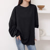 Autumn Waffle Women&#39;s T-shirt Round Neck Solid Color