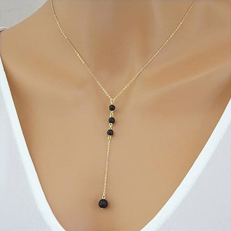 Sweet Y-shaped 8mm Round Beads Obsidian Volcanic Rock Pendant