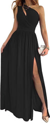 Women&#39;s One Shoulder High Split Cutout Sleeveless Elegant Sexy Cocktail Maxi Dress