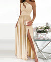 Women&#39;s One Shoulder High Split Cutout Sleeveless Elegant Sexy Cocktail Maxi Dress