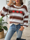 Women&#39;s Sweater Bottoming Shirt Color Contrast Patchwork Stripes