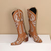 Embroidered Western Denim Retro Women&#39;s Knee-length Boots