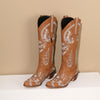 Embroidered Western Denim Retro Women&#39;s Knee-length Boots