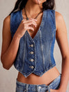 Women&#39;s Fashionable Casual V-neck Denim Top