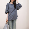 Autumn Waffle Women&#39;s T-shirt Round Neck Solid Color