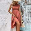 Women&#39;s Solid Color Sleeveless Stitching Smocking Dress