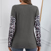 Leopard Print Stitching Casual Loose Long Sleeve Knitted Sweater Top Women