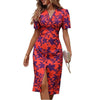 European And American Women&#39;s Clothing Printed V-neck Dress