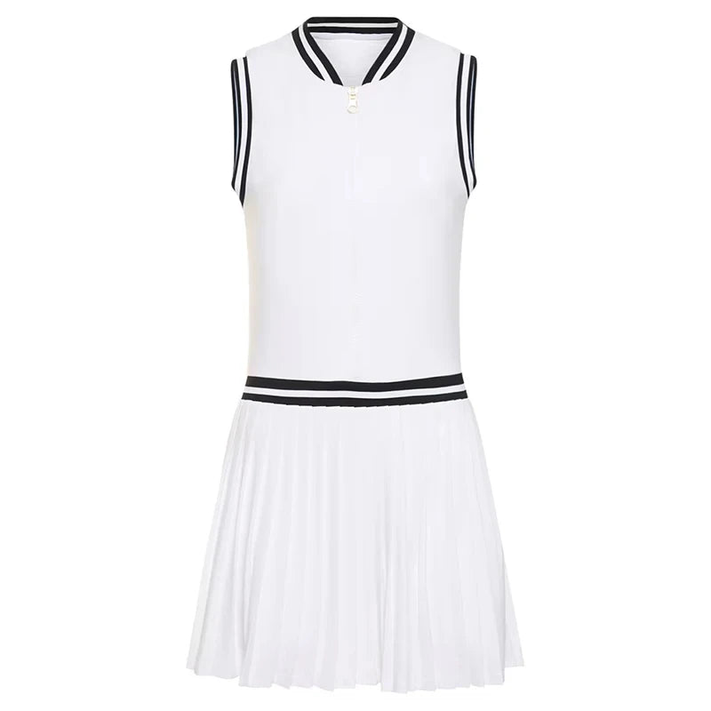 Women's Sleeveless Golf Dress with Built-In Shorts – Zipper Front, Stretch Fit