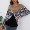 Leopard Print Stitching Casual Loose Long Sleeve Knitted Sweater Top Women