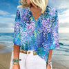 Women&#39;s Fresh Casual Floral Printed V-neck Top