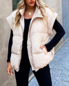 Solid Color Zipper Pocket Cotton-padded Vest Fashion Stand Collar Temperament Commute Coat