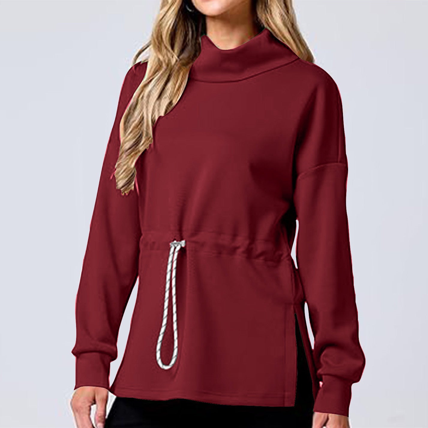 Drawstring Waist-tight Sweater Mid-length Women's