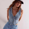 Women&#39;s Fashionable Casual V-neck Denim Top