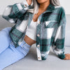 Plaid Lapel Cropped Jacket Fashion Loose Button Long Sleeve Short Outwear Tops Coat For Womens Clothing