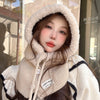 Korean Balaclava Hat Female Winter Warm Hat Scarf One Couple Earflaps Woolen Knitted Hat