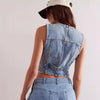 Women&#39;s Fashionable Casual V-neck Denim Top