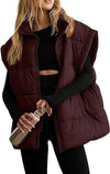 Solid Color Zipper Pocket Cotton-padded Vest Fashion Stand Collar Temperament Commute Coat