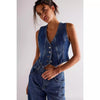 Women&#39;s Fashionable Casual V-neck Denim Top