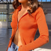 Women&#39;s Stand Collar Knitted Zipper Sweater Coat