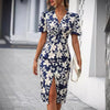 European And American Women&#39;s Clothing Printed V-neck Dress