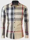 Men&#39;s Cotton Long Sleeve Color Matching Plaid Shirt