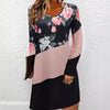 Retro Style Dress Women&#39;s Summer Plant Slimming Printed Round Neck Long Sleeve