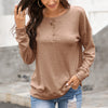 Round Neck Button Long Sleeve Casual Pullover Sweater Loose Top Women