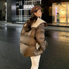 Large Lapel Fur Integrated Stitching Down Jacket