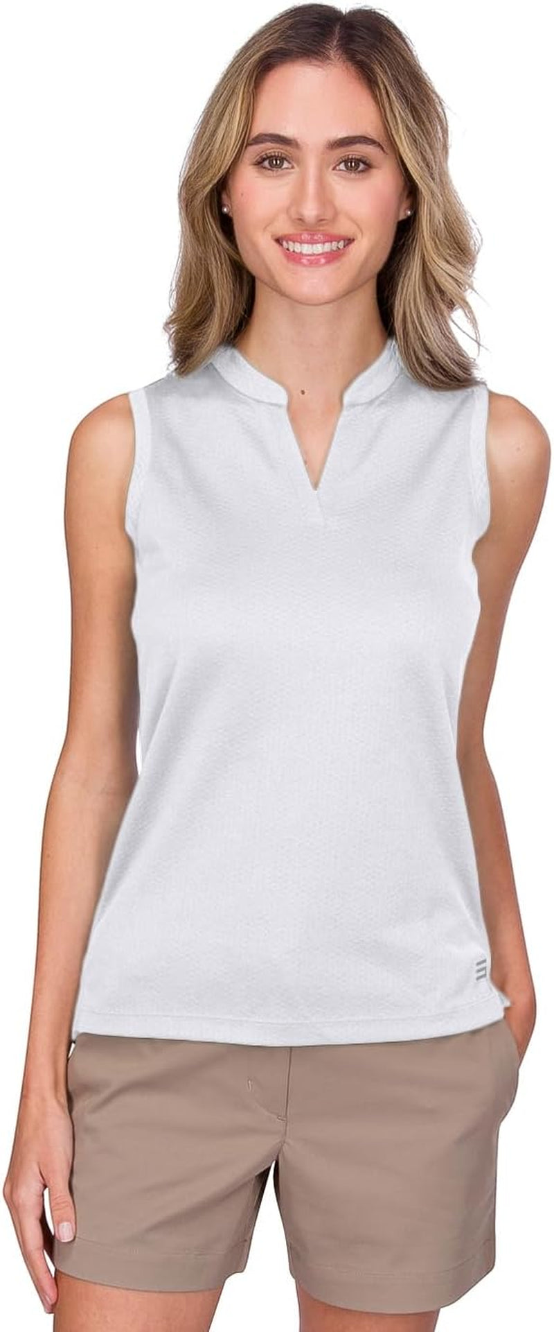 Womens Quick Dry Polo Shirt - Sleeveless and Collarless Golf Shirts W/ 4-Way Stretch Fabric and UV Protection