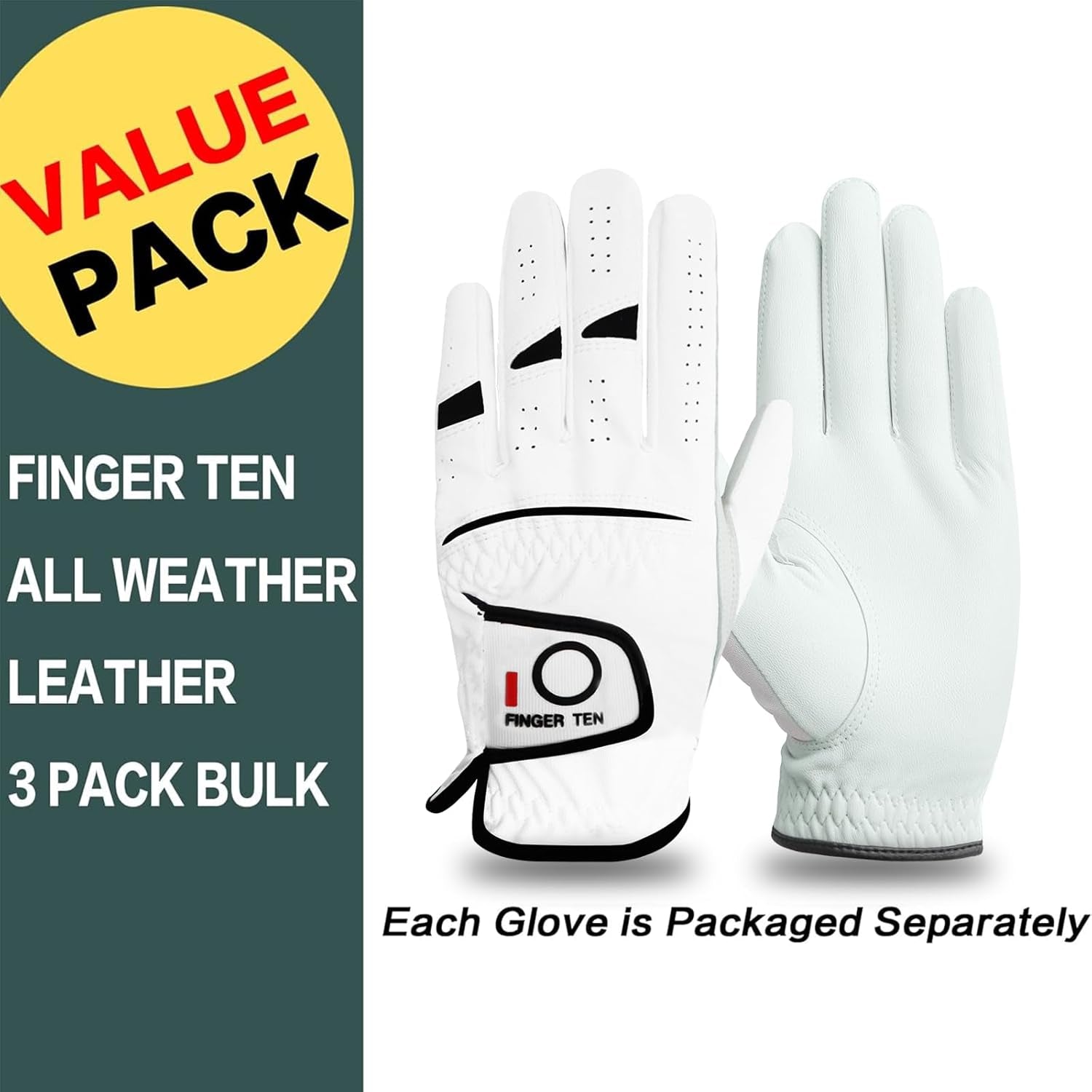 Golf Gloves Men Right Left Handed Golfer Men’S Golf Glove Left Right Hand Value 3/6 Pack, All Weather Leather Grip Small Medium ML Large XL Size