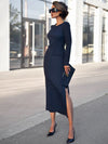 Round Neck Long Sleeve Hollow Striped Dress