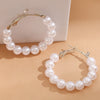 Large Circle And Pearl Earrings C- Shaped Handmade