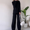 Solid Color Turtleneck Top And Trousers Suit Women