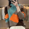 Long Sleeve Half Turtleneck Loose Diamond Color Matching Knitted Bottoming Shirt