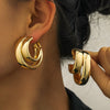 Exaggerated Double Ring Glossy Metal C- Shaped Earrings