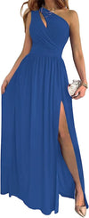 Women&#39;s One Shoulder High Split Cutout Sleeveless Elegant Sexy Cocktail Maxi Dress