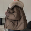 Down Cotton-padded Jacket Women&#39;s Short Fur Collar Thickened Coat Winter Clothing