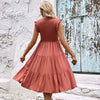 Women&#39;s Solid Color Sleeveless Stitching Smocking Dress