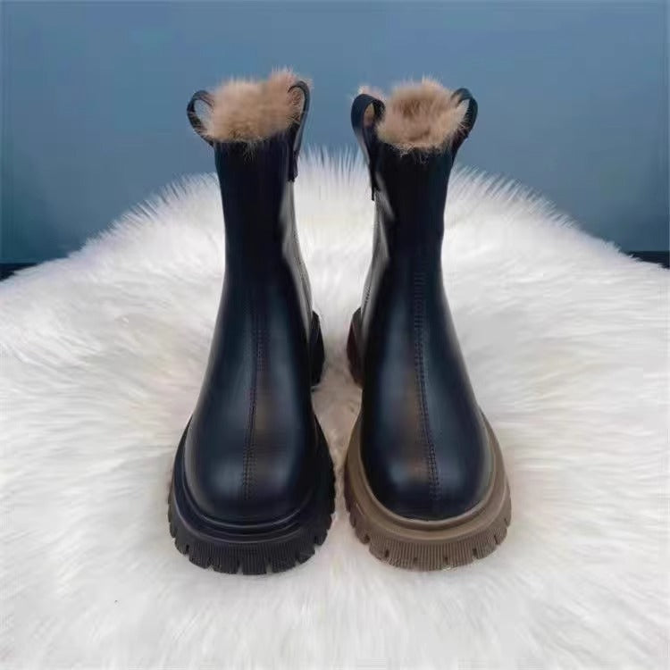 Fleece-lined Thick Northeast China Cotton Shoes Thick Bottom Non-slip Snow Boots Smoke Pipe Ankle Boots