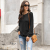 Round Neck Button Long Sleeve Casual Pullover Sweater Loose Top Women