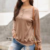 Round Neck Button Long Sleeve Casual Pullover Sweater Loose Top Women