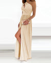 Women&#39;s One Shoulder High Split Cutout Sleeveless Elegant Sexy Cocktail Maxi Dress