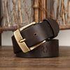 Retro Laser Engraving Men&#39;s Cowhide Brass Buckle Belt