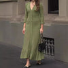 French Style Elegant V-neck Ruffle Sleeve Mid-length Knitted Dress Women